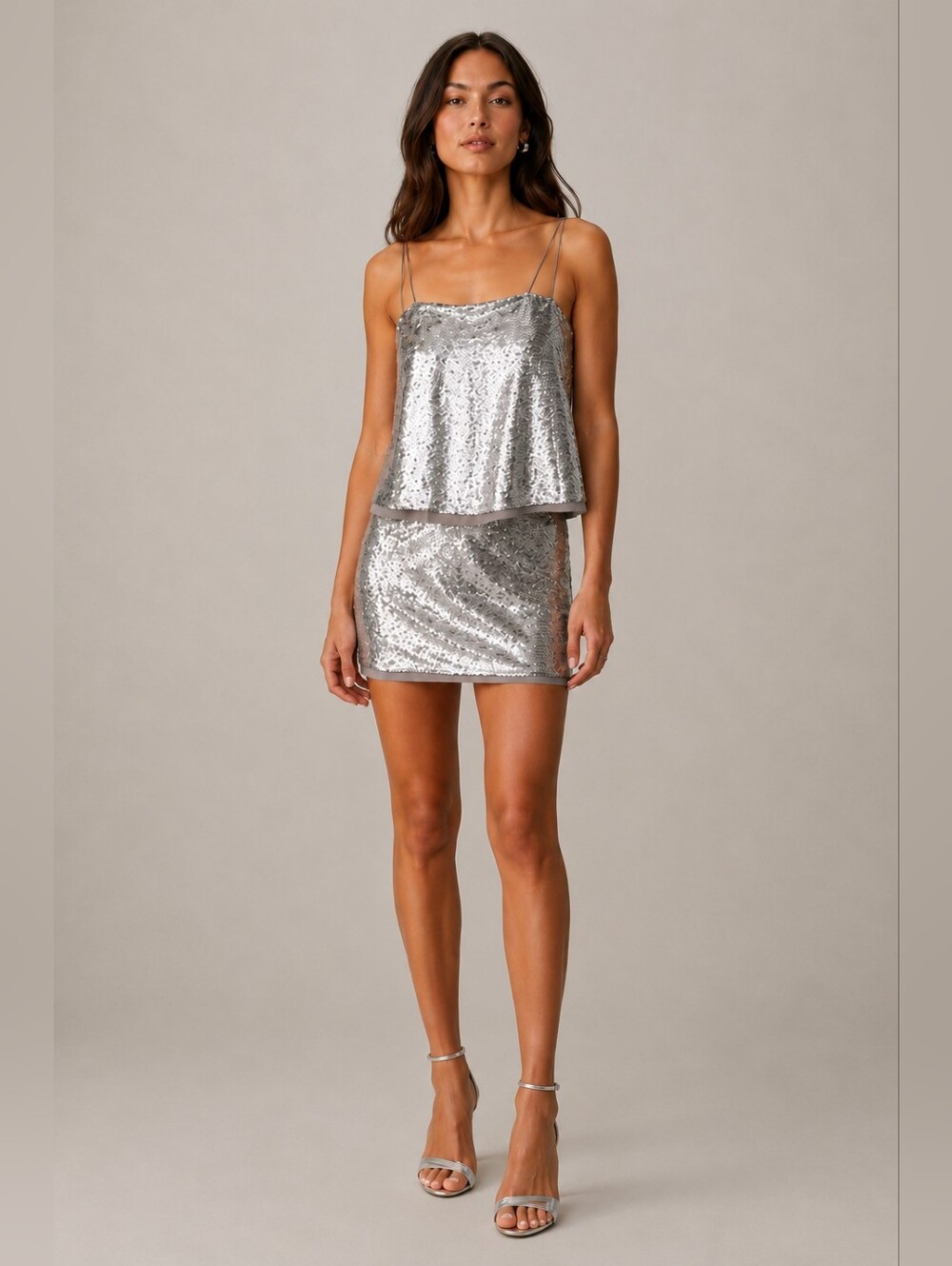 Banana Republic Silver Sequin Mini Dress Size 12 Strappy Layered Party Cocktail